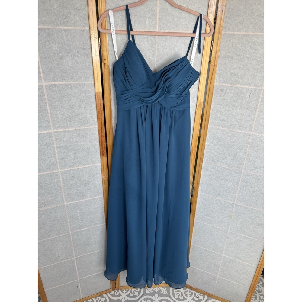 Azazie Bridesmaid Dress‎ Peacock Size Custom Floor Length V Neck A-Line Damage